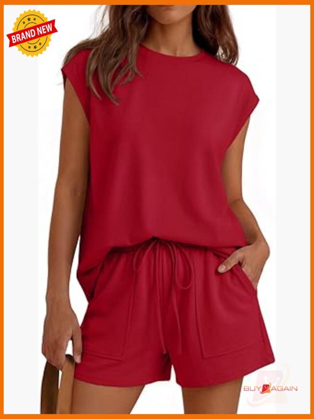 Women's Two Piece Short Set Sweatsuit with Pockets Cap Sleeve